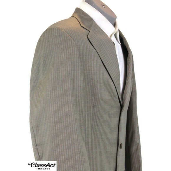 Austin Reed Mens 2 Piece Suit Tan Striped 3 Btn Wool 40R Pleated Fronts 34" W - Picture 5 of 10
